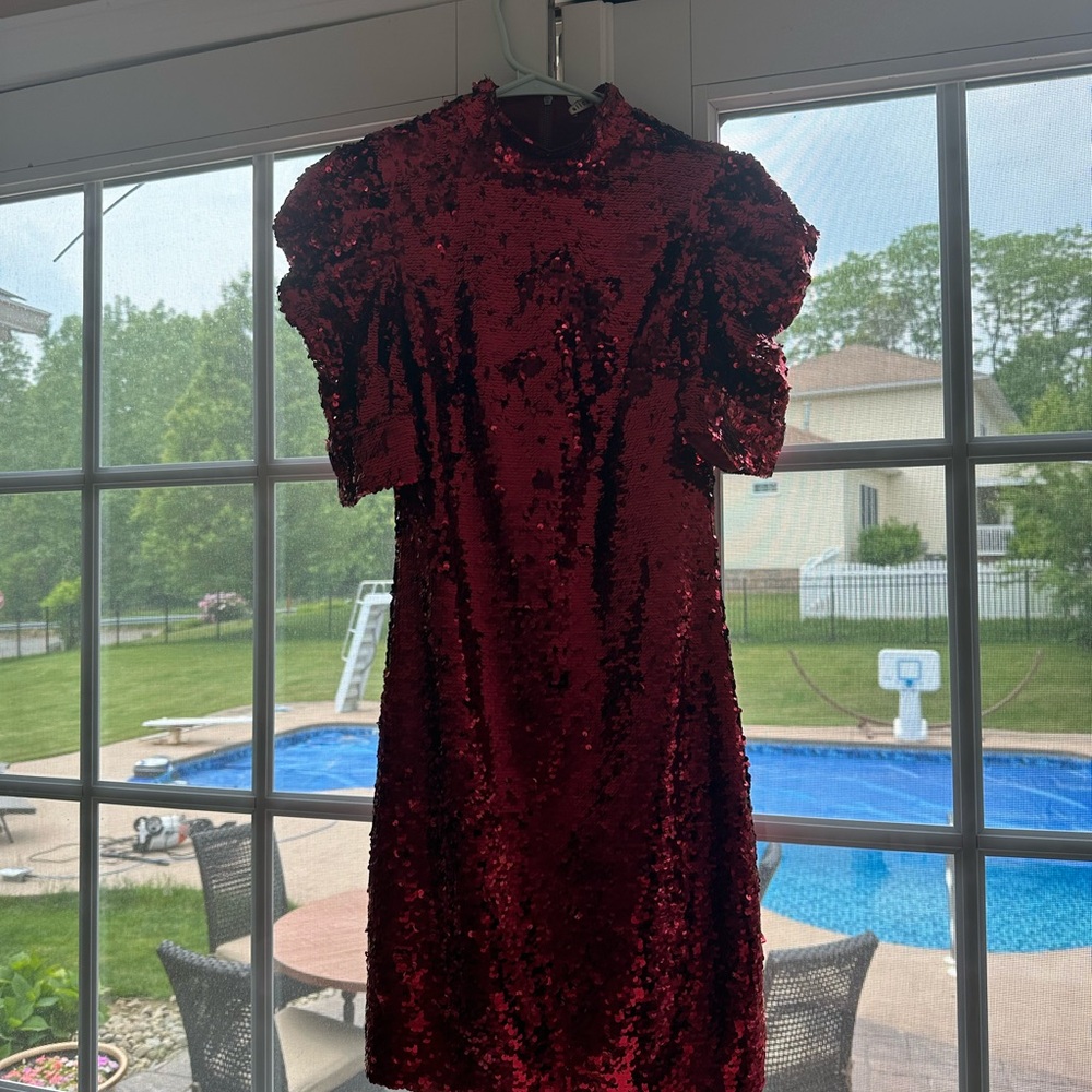 Alice + Olivia Red Sequin Puff Sleeve Bodycon Dress - Picture 2 of 4